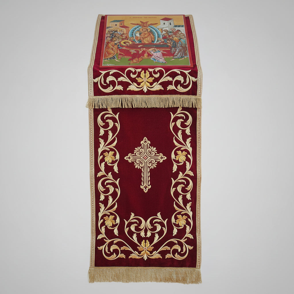 Orthodox Iconostasis Velvet Cover with Golden Cross Embroidery