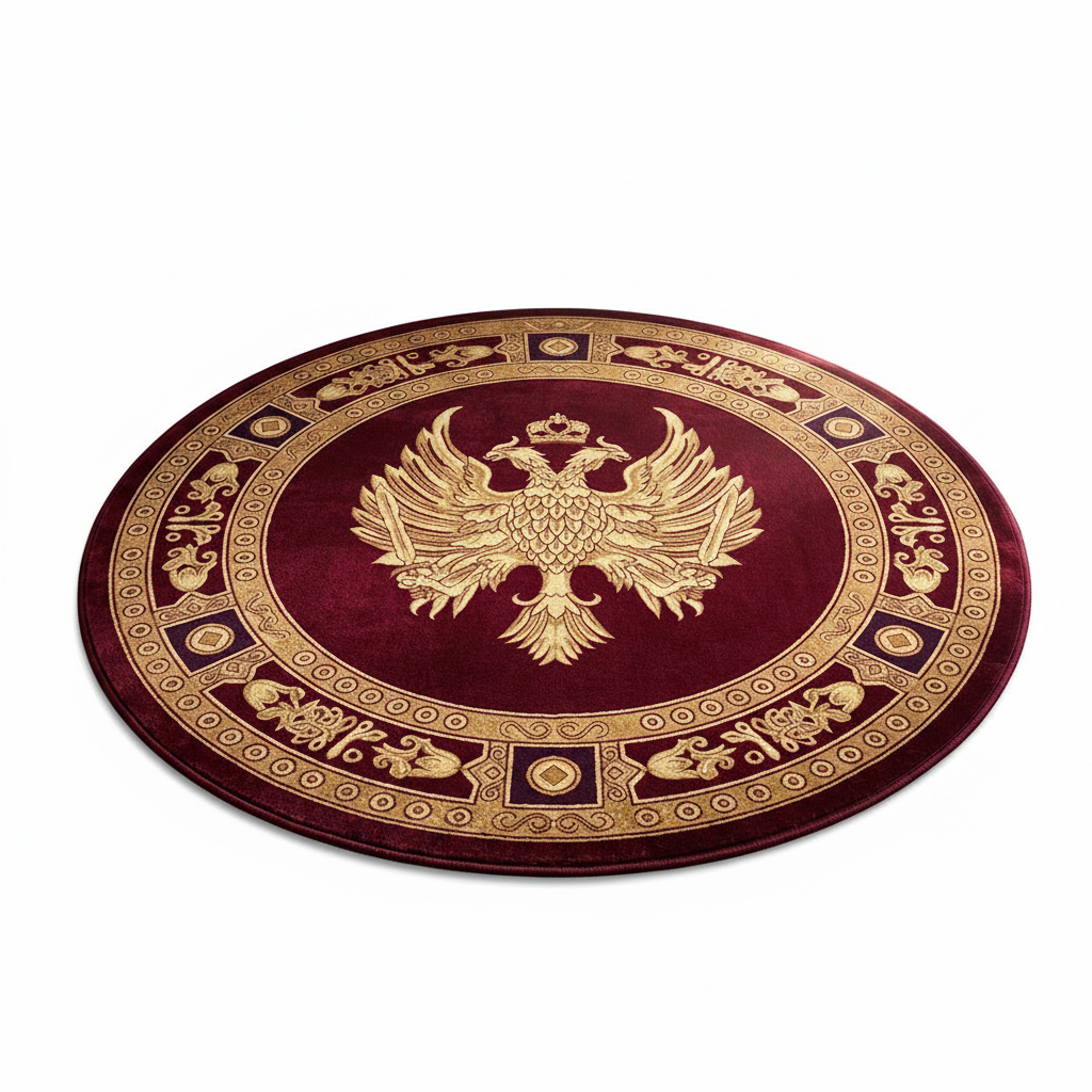 Round Ecclesiastical Carpet with Double-headed Eagle in Burgundy Colour