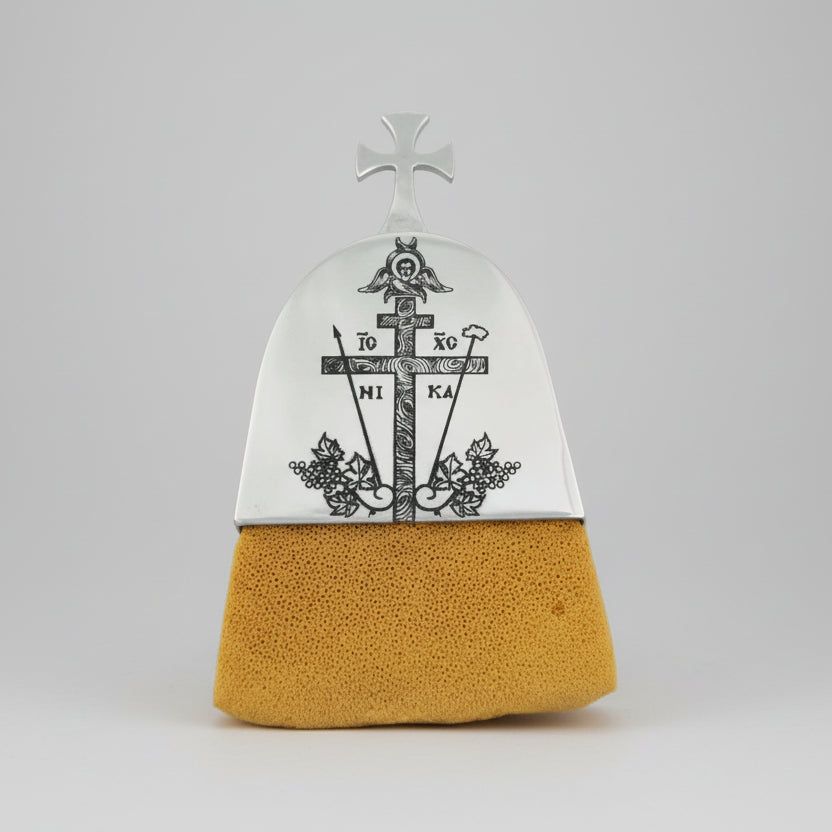 Orthodox Sponge for Holy 8x6cm Communion Cleaning with Silver Plated Holding Base ICXC