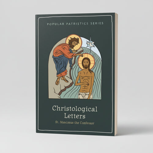 Book cover of 'Christological Letters' by St. Maximus the Confessor, featuring an illustration of a man being baptized.